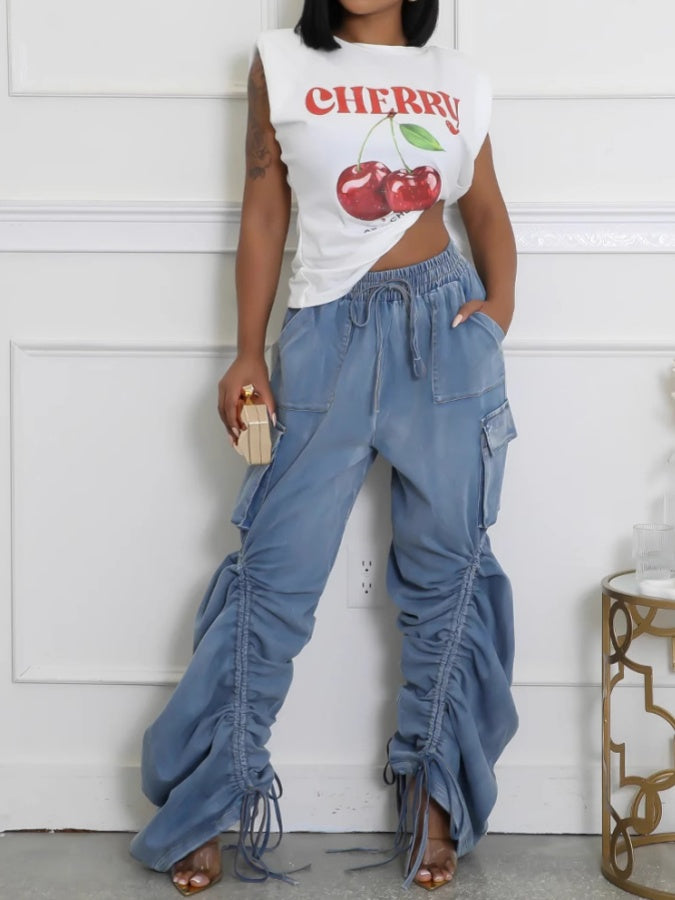 Ruched Cargo Denim Joggers