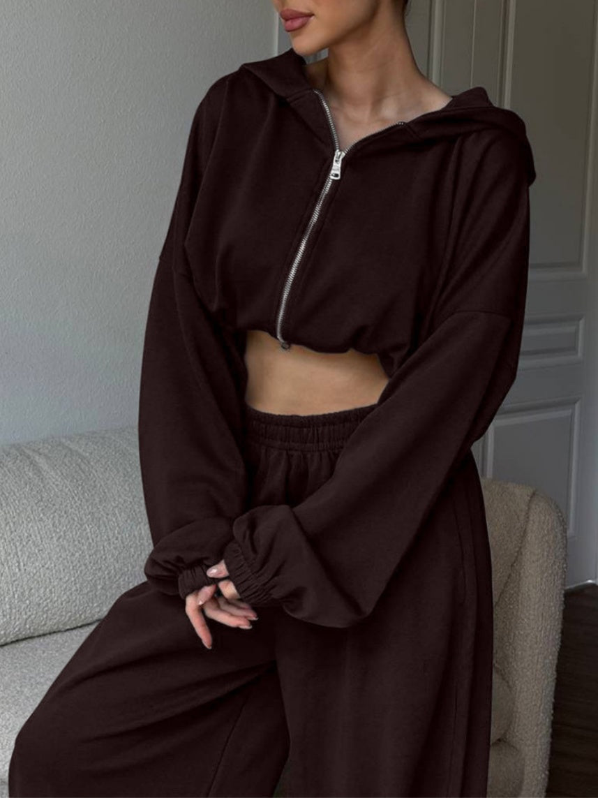 Zipper Hoodie And Cuffed Pants Set