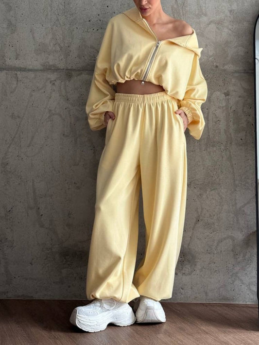 Zipper Hoodie And Cuffed Pants Set
