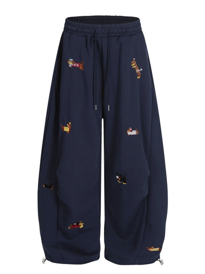Embroidery Puppy Baggy Barrel Sweatpants