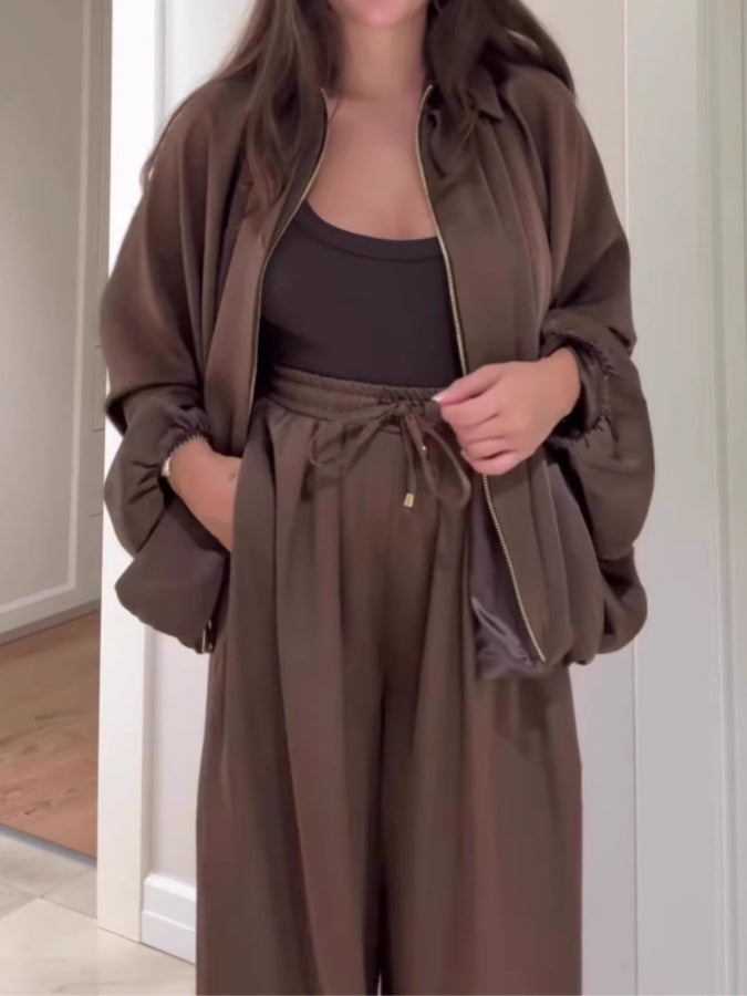 Lapel Zipper Jacket Suit