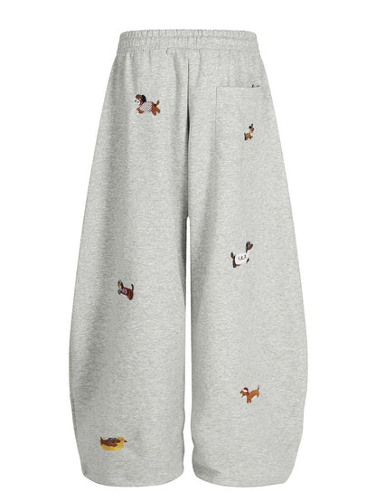 Embroidery Puppy Baggy Barrel Sweatpants