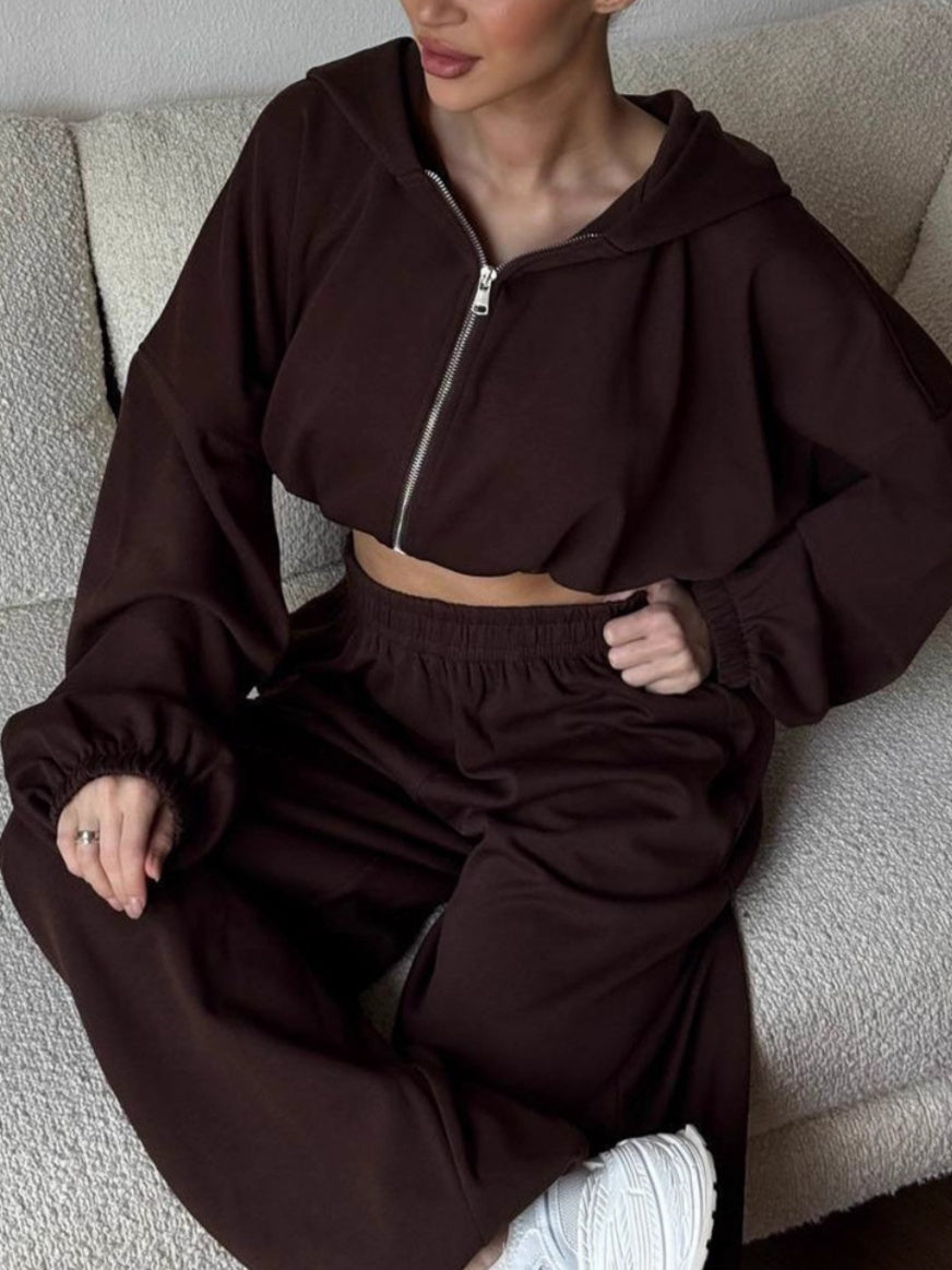 Zipper Hoodie And Cuffed Pants Set