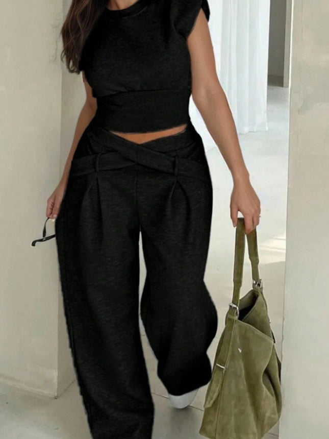 Fitted Cropped Top And Long Pants Two-piece Set
