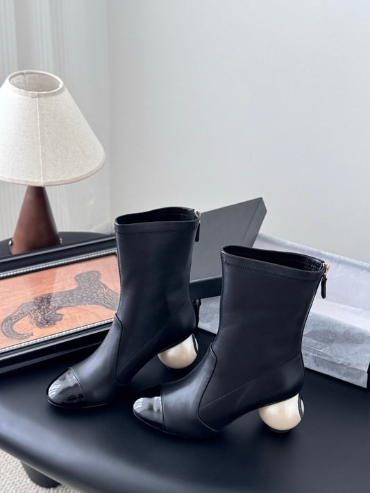 Ball-heeled Elastic Zipper Boots