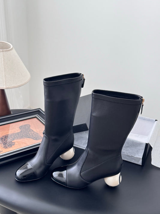 Ball-heeled Elastic Zipper Boots
