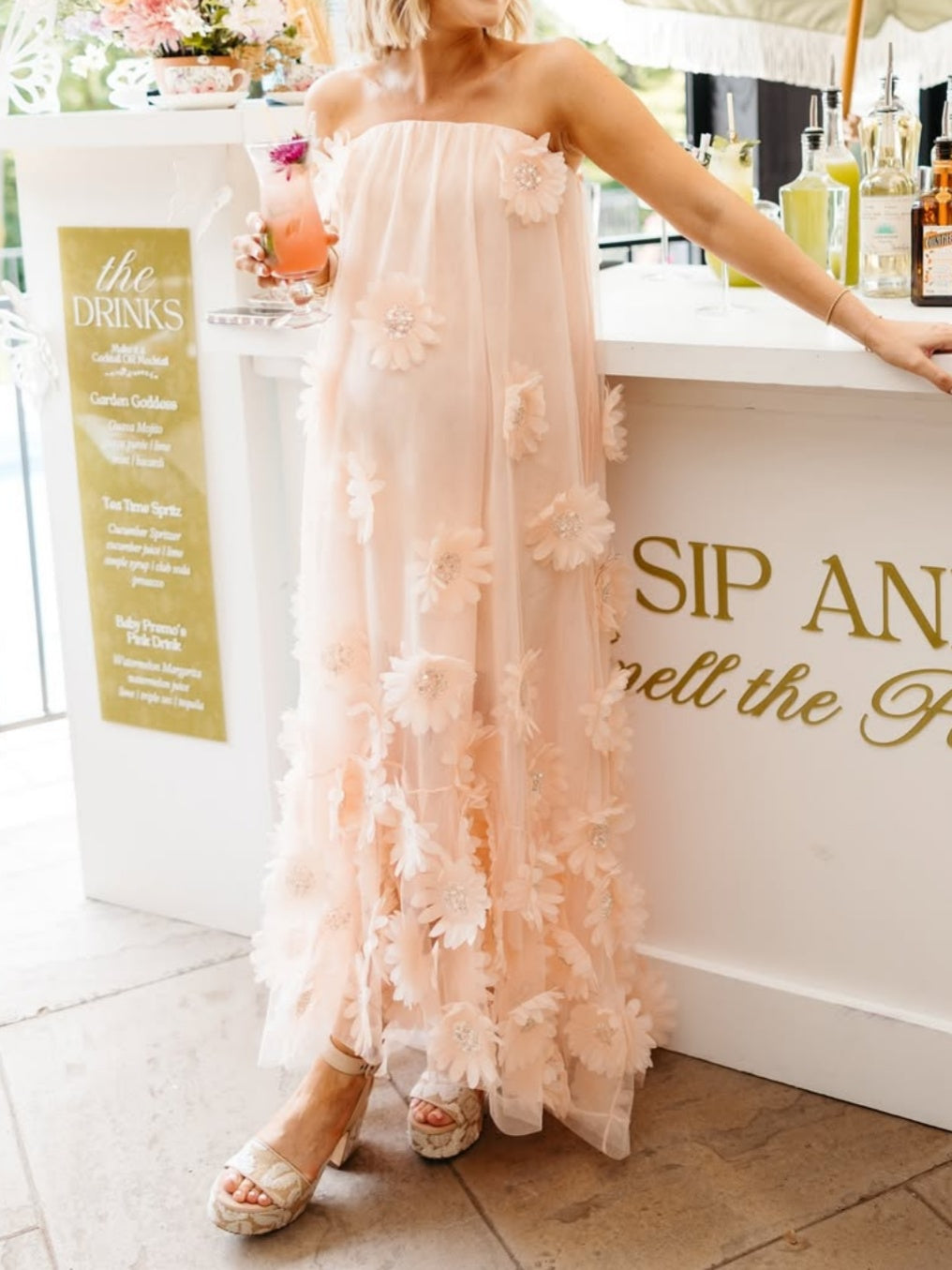 3D Floral Strapless Tulle Dress