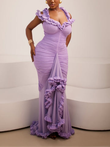 Elegant Ruffled Cold Shoulder Hip Dress