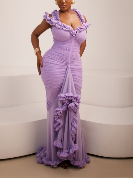 Elegant Ruffled Cold Shoulder Hip Dress
