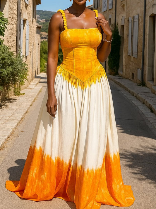 Square Neck Printed Sleeveless Halter Dress