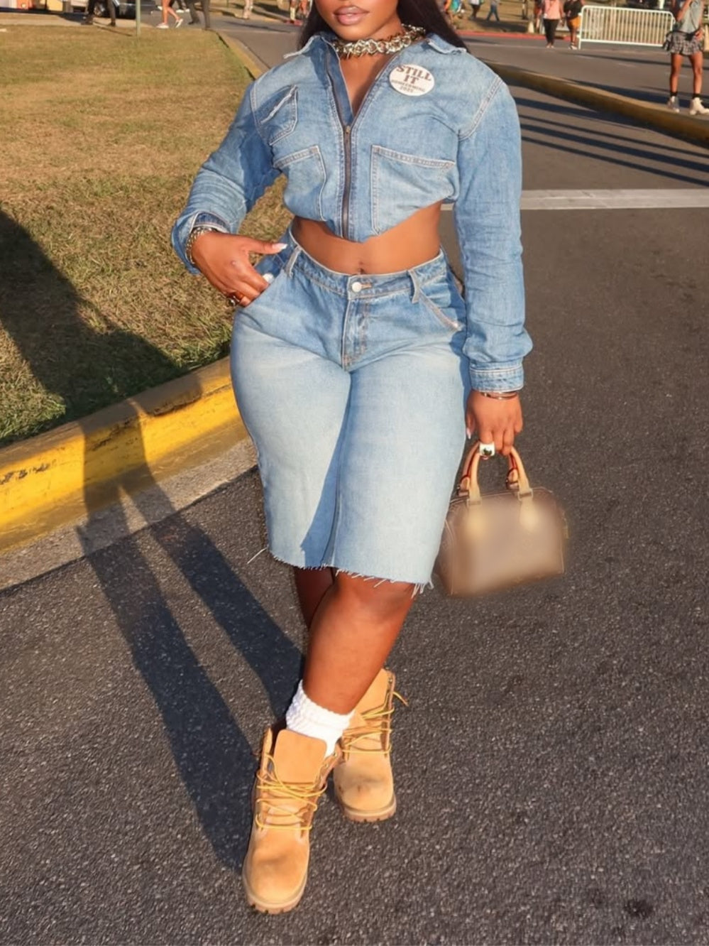 Zipper-front Denim Jacket