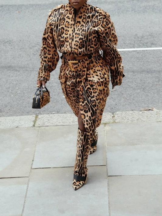 Chic Leopard Pattern Suit