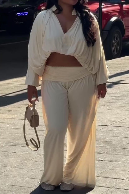 Ruffled Shirt And Wide-leg Pants Two-piece Set