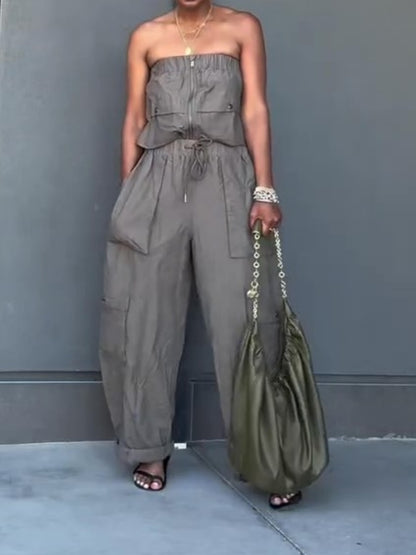 Strapless Cargo Jumpsuit