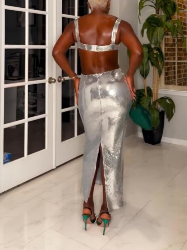 Sequin Cut Out Maxi Dress
