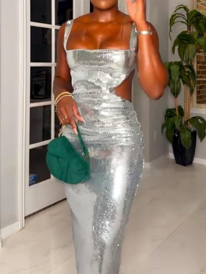 Sequin Cut Out Maxi Dress