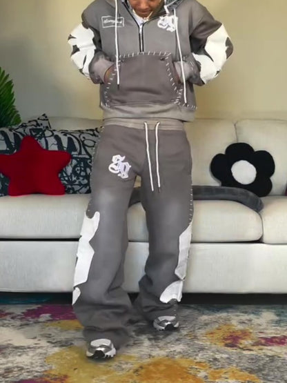 Hooded Embroidered Drawstring Waist Two Pieces Set