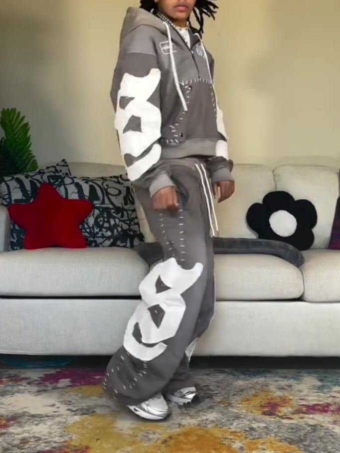 Hooded Embroidered Drawstring Waist Two Pieces Set