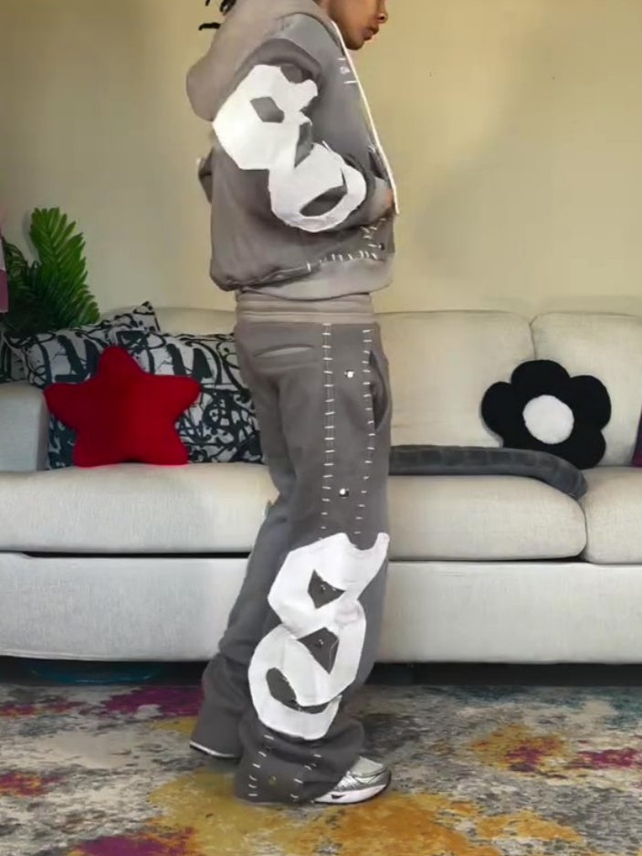 Hooded Embroidered Drawstring Waist Two Pieces Set