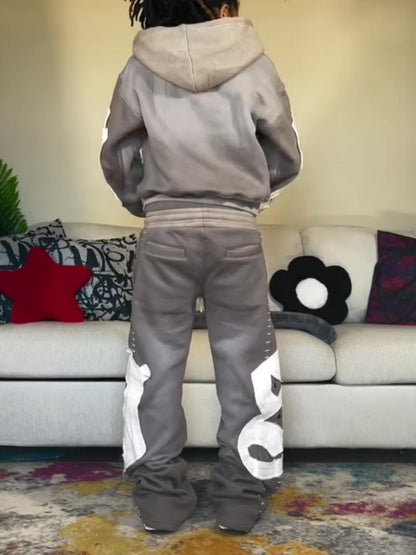 Hooded Embroidered Drawstring Waist Two Pieces Set