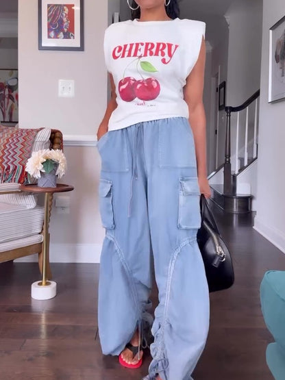 Ruched Cargo Denim Joggers