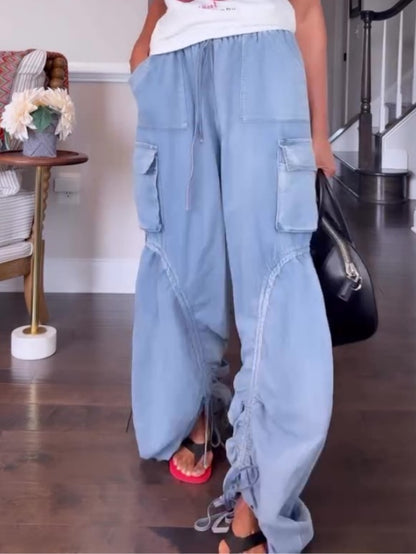 Ruched Cargo Denim Joggers