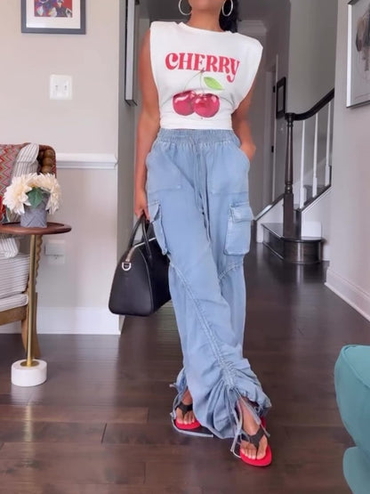 Ruched Cargo Denim Joggers