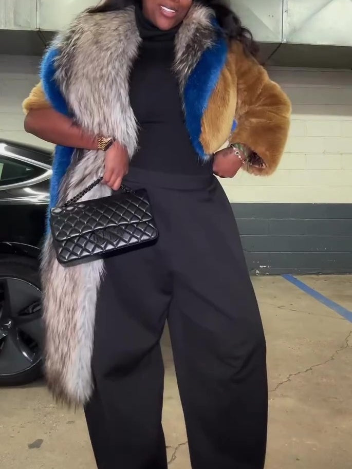 Shawl-style Faux Fur Cropped Jacket