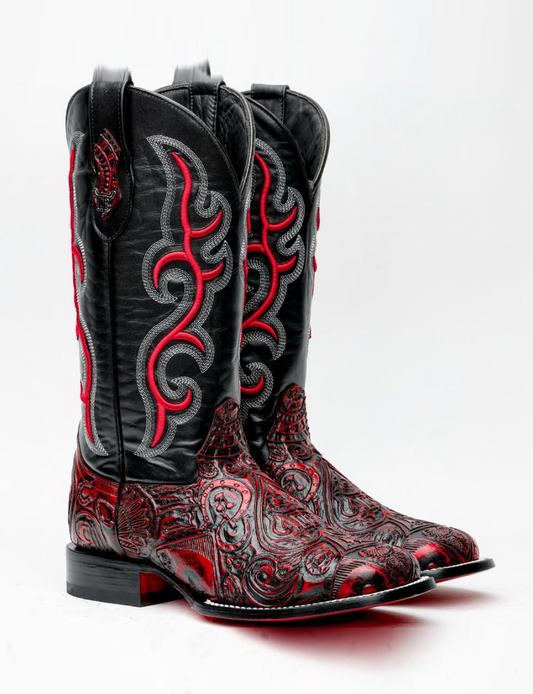 Ace Of Spades Leather Boots-Square Toe