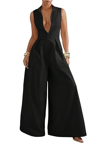 Sleeveless Zip Up Wide Leg Jumpsuit