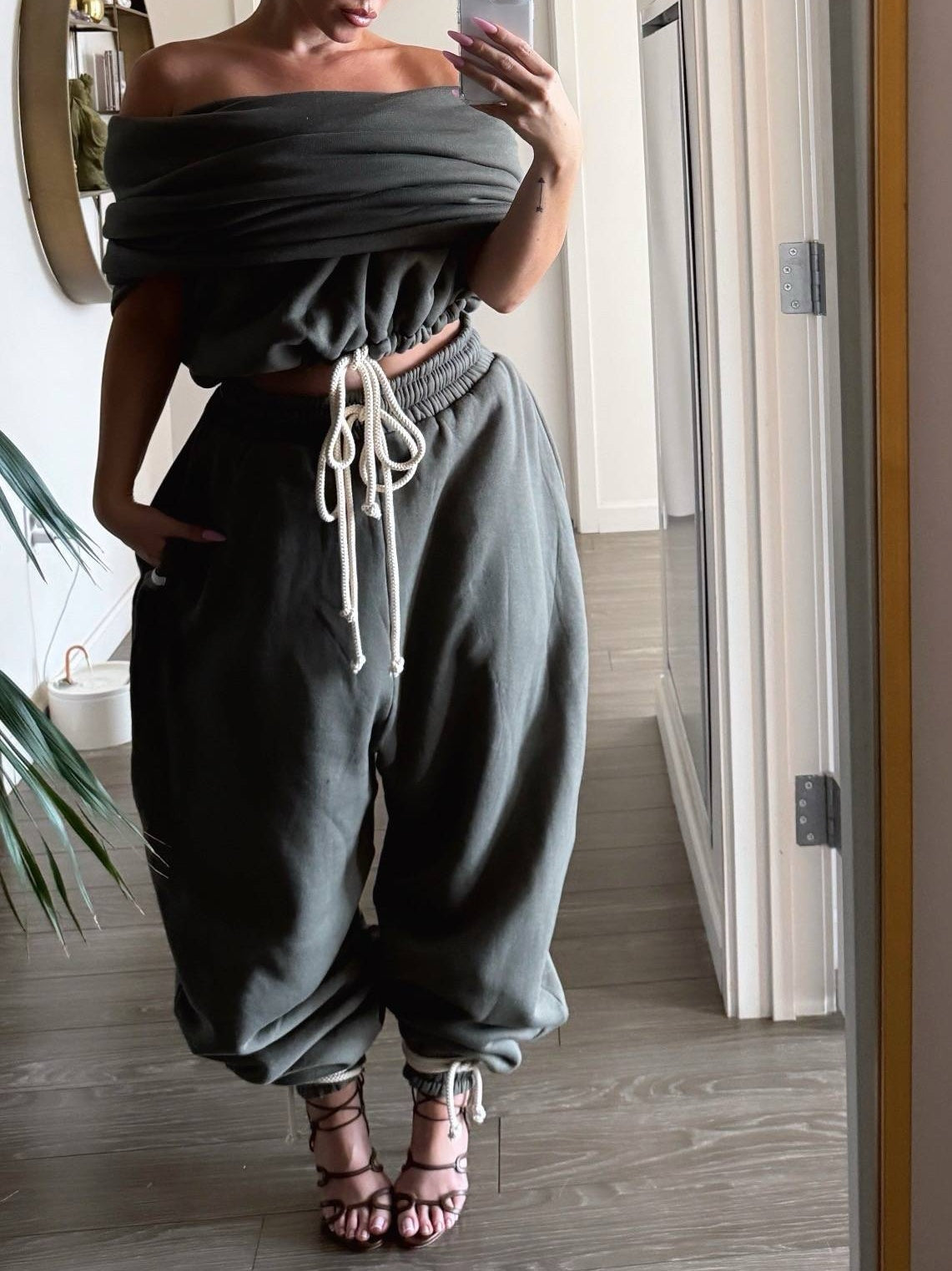 Capped Sleeve Drawstring Waist Two Pieces Set