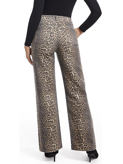 High Waisted Straight Leg Stretch Leopard Jeans