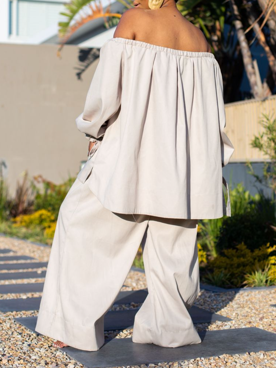 Open-Shoulder Loose Pants Set