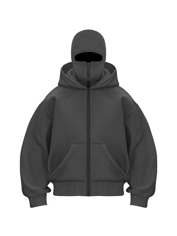 Double-layered Hooded Sweatshirt Jacket With Face Mask