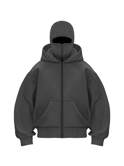 Double-layered Hooded Sweatshirt Jacket With Face Mask