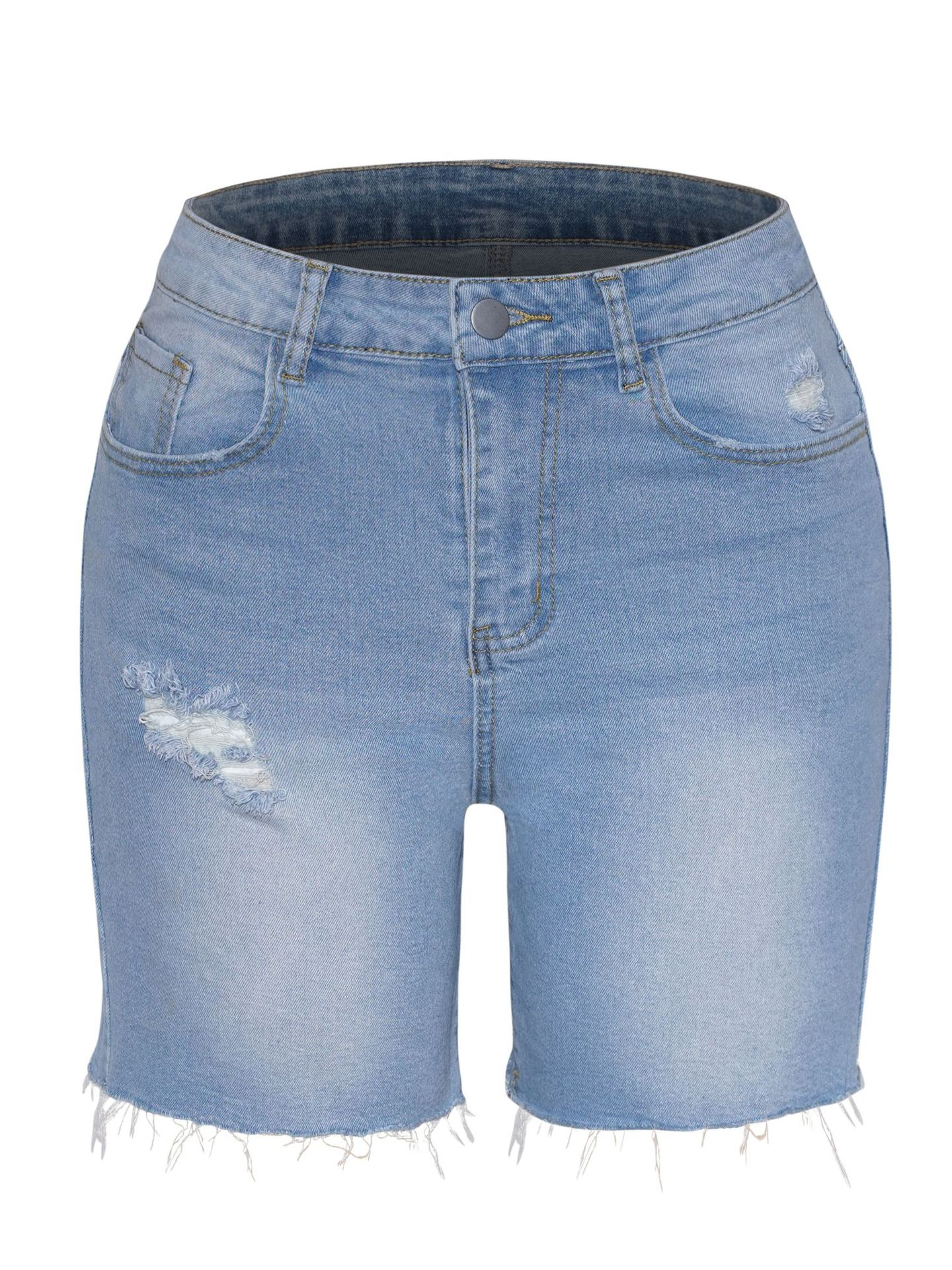 High-waisted Stretch Ripped Denim Shorts