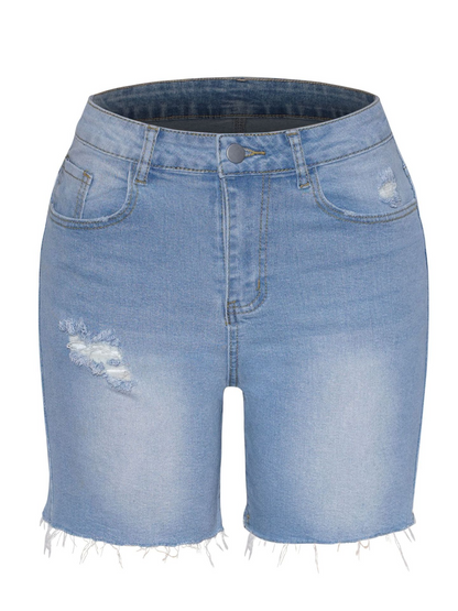 High-waisted Stretch Ripped Denim Shorts