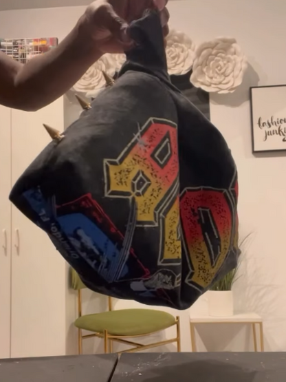 Denim Printed Studded Tote