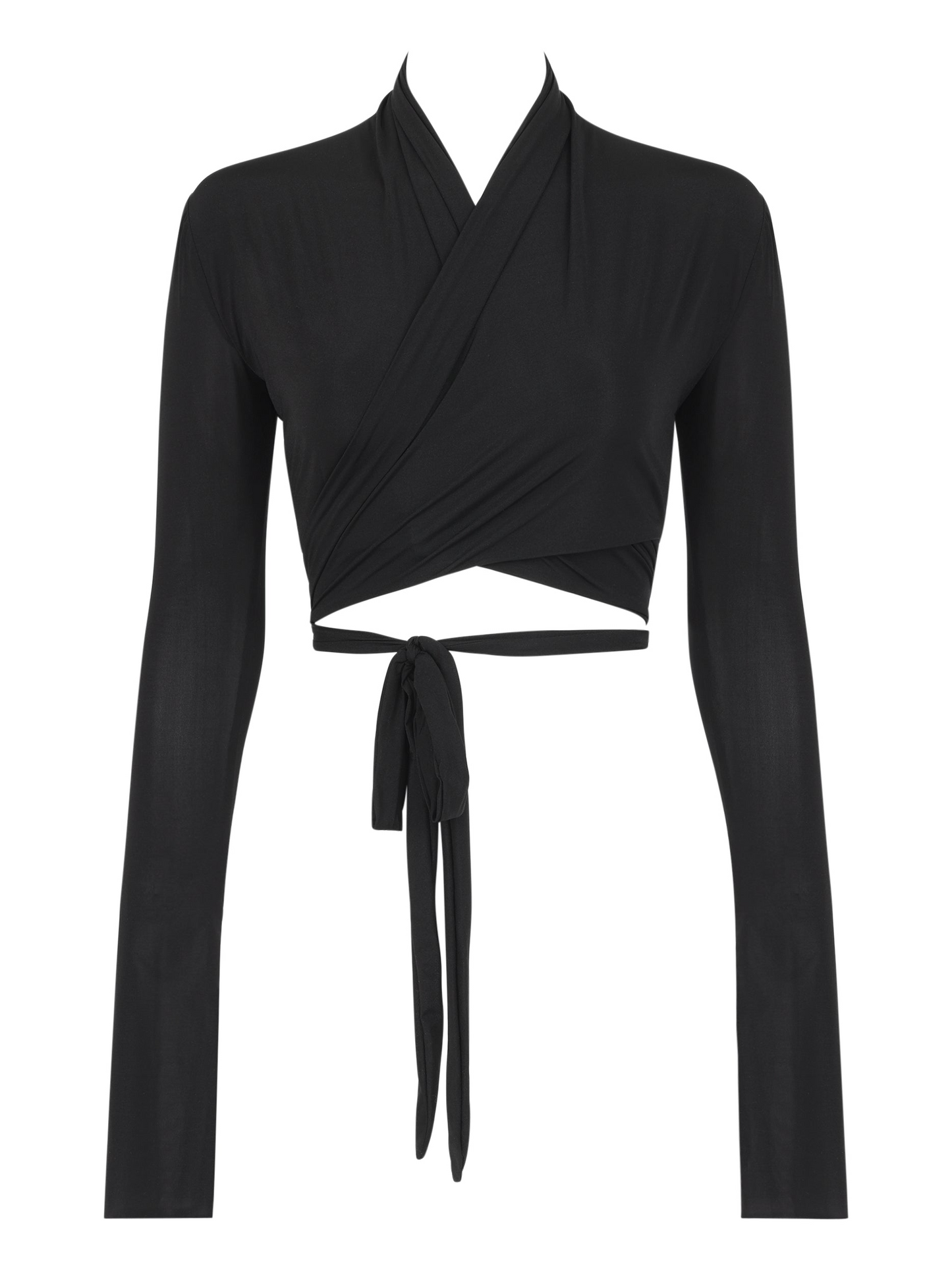 High Collared Cropped Wrap Top