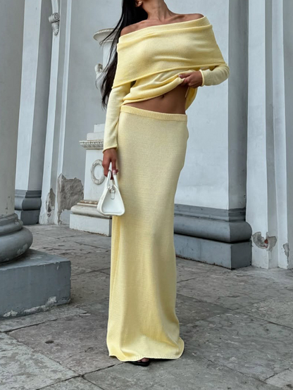 Off Shoulder Knit Elegant Two Pieces Dress