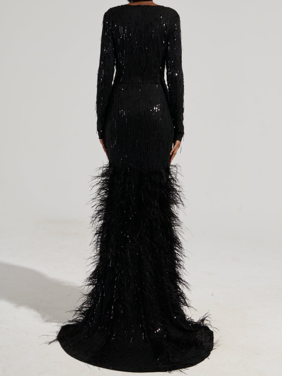 Feather Sequin Detail Dress