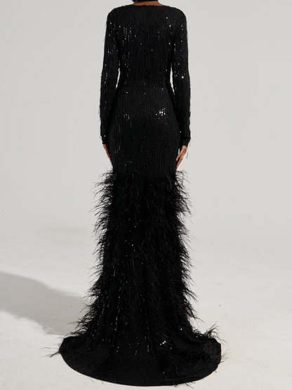 Feather Sequin Detail Dress