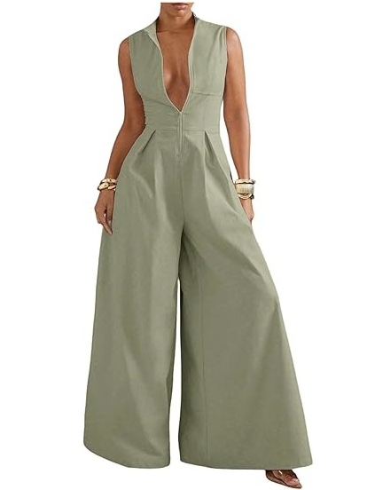 Sleeveless Zip Up Wide Leg Jumpsuit