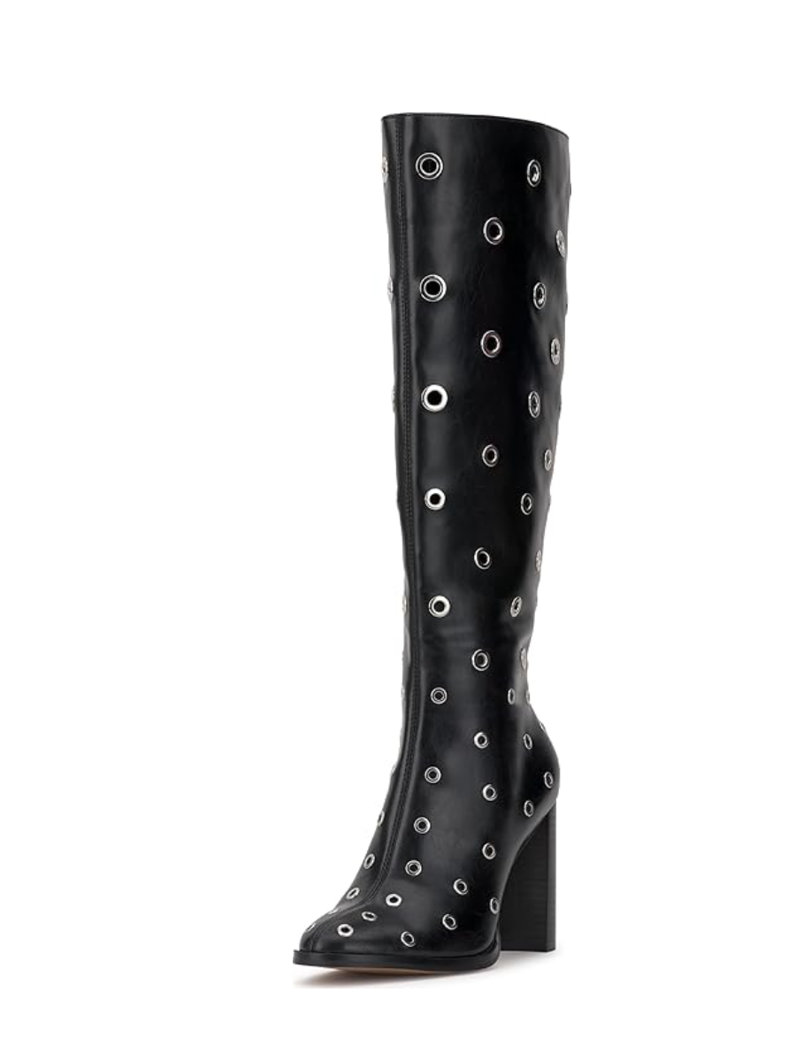 Silver Eeyed Thick Heel Boots
