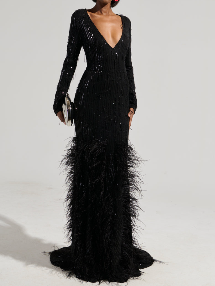 Feather Sequin Detail Dress