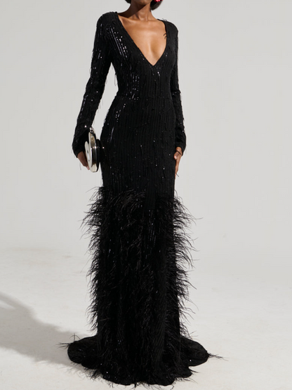 Feather Sequin Detail Dress