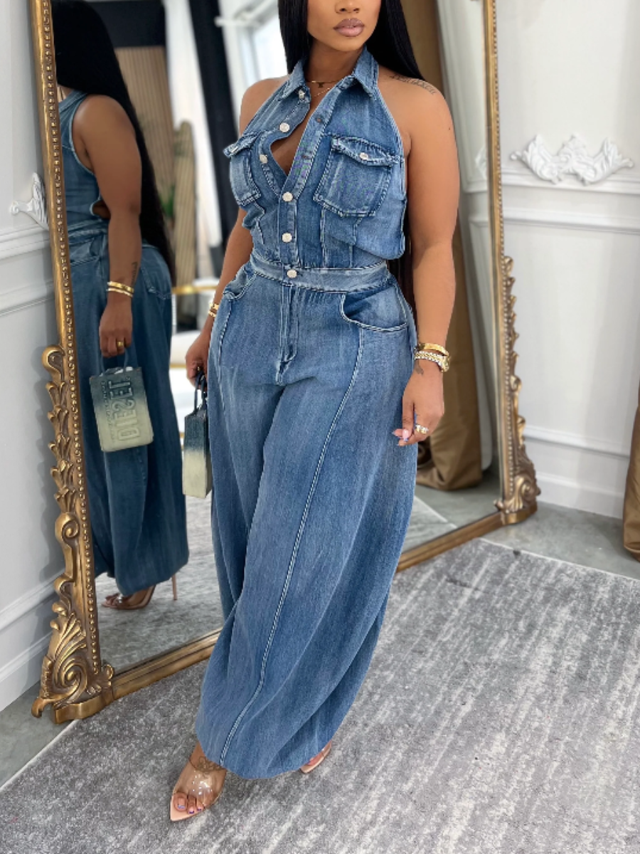Denim Wide-Leg Jumpsuit