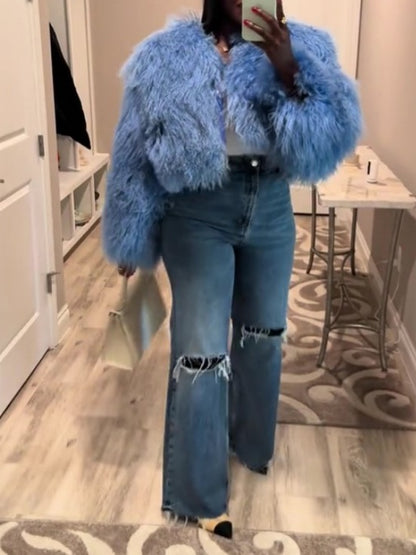 Solid Color Short Fur Coat