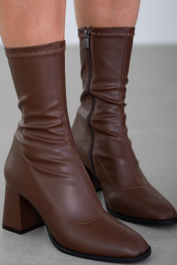 Women's Chunky Heel Elastic Zipper Boots
