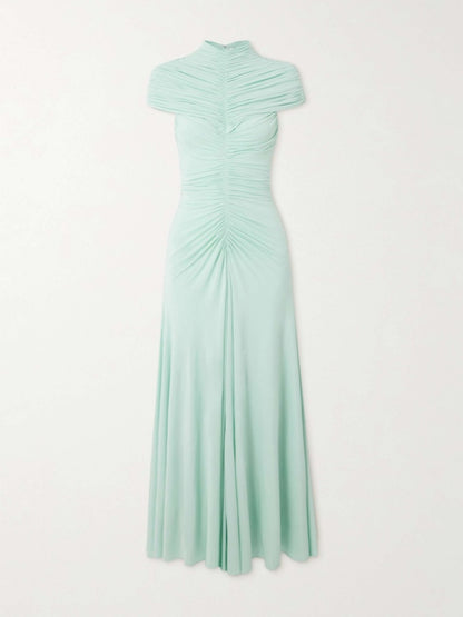 Fashion Elegant Half-high Collar Cape Pleated Dress